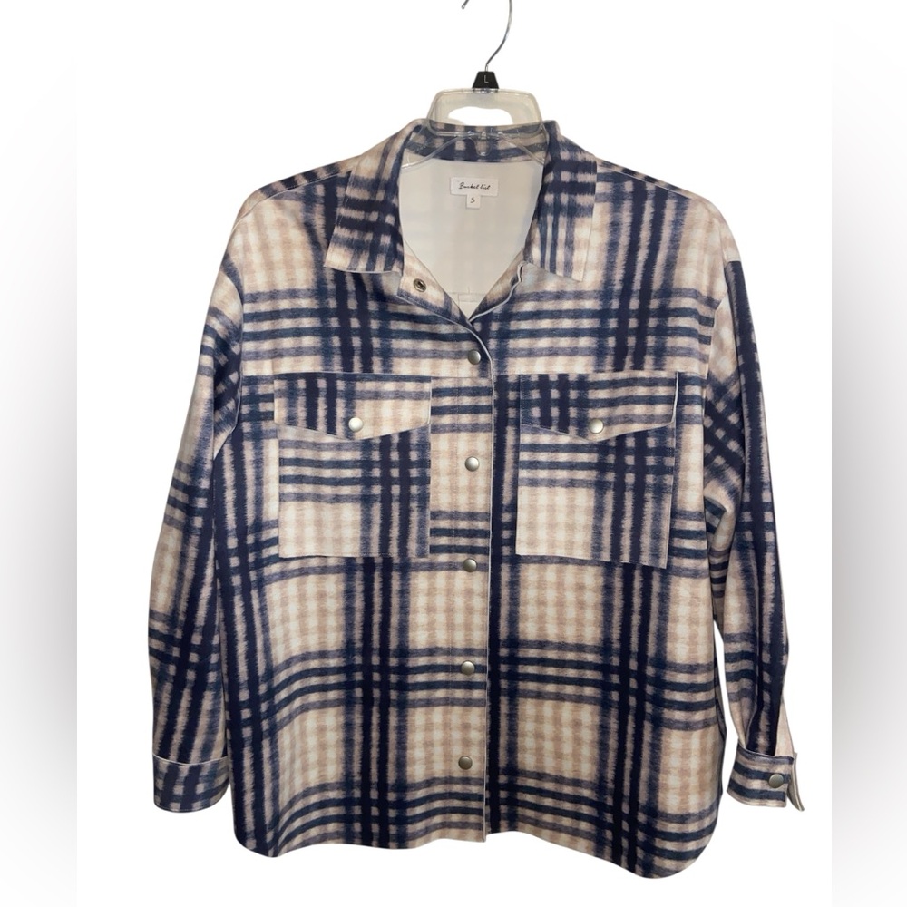 Super Oversized Bucket List Blue and Cream Shacket Classic Checkered Design. S